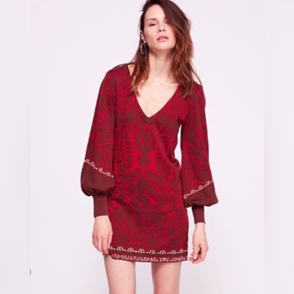 Free People Dresses & Skirts - FREE PEOPLE Red Music and Lyrics Lightweight Sweater Dress